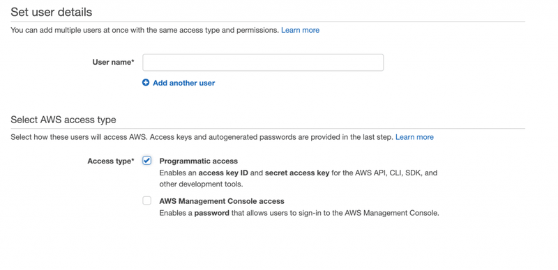 IAM page -> Add user